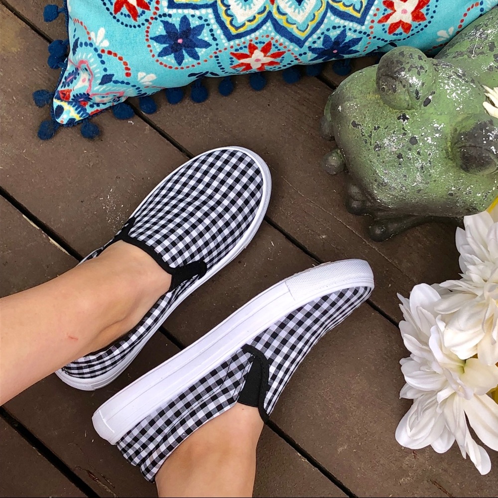 LAST PAIR! Black & White Check Slip On Sneaker - Picture 3 of 8